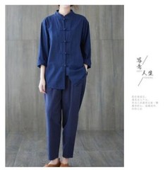 New Women’s Tai Chi Yoga Outfits Set Top+Pants Martial Arts Kung Fu Linen Suit
