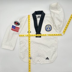 Vtg Adidas Taekwondo Dobok Uniform Top Size 00 130cm WTF Patches USA Korea