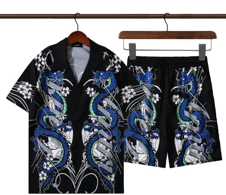 AMIRI Boys Kung Fu Uniform Set Jacket & Pants Dragon Print Black Size L
