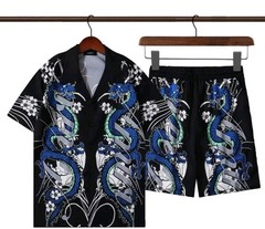 AMIRI Boys Kung Fu Uniform Set Jacket & Pants Dragon Print Black Size L
