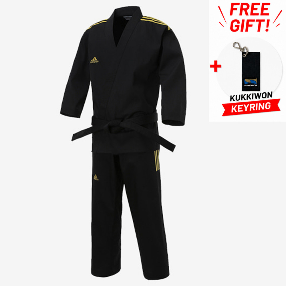 Adidas ADI-OPEN Dobok Boy’s Champion Uniform Black Taekwondo Hapkido Karate TKD
