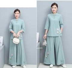 New Women Tai Chi Top+pant Martial Arts Kung Fu Yoga Uniform Cotton Linen Sports