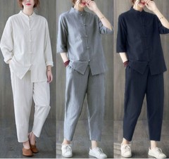Women’s Retro Linen Shirts Pants Tai Chi Sets Blouse Martial Arts Kung Fu Suits