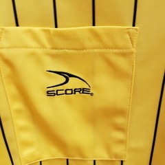 Score Soccer Shirt Adult Size S Yellow Black Striped Short Sleeve