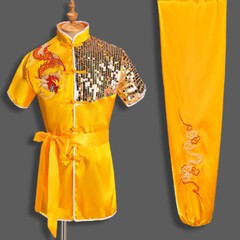 A Set Martial Arts Tai Chi Uniform Kung Fu Wushu Suit Sequins Dragon Embroidery