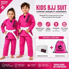 Kids Pink Brazilian Jiu Jitsu Gi with Free Belt & Bag BJJ Training Uniform Sets
