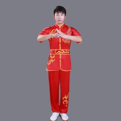 Martial Arts Uniform Kung Fu Tai Chi Suit Outfit Short Sleeves Dragon Embroidery