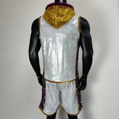 Custom Chain Trim Boxing Fight Robe Set – Sequin Silver Purple Entrance Uniform