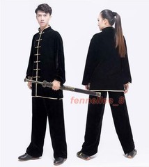 2PC Suit Men’s Velvet Coat Pants Tai Chi Thicken Comfort Classic Stand Collar SZ