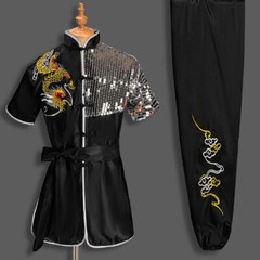 A Set Martial Arts Tai Chi Uniform Kung Fu Wushu Suit Sequins Dragon Embroidery