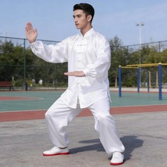 Luxurious Unisex Long Sleeve Tai Chi Uniform Set in Korean Silk – Size XX-Large