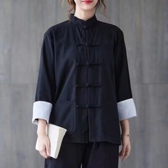 Chinese Cotton and Linen Shirt Jacket Women’s Large Size Yoga Top