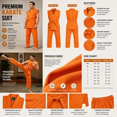 Orange Sleeveless Karate Gi | Lightweight Martial Arts Uniform | With Free belt.