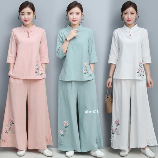 New Women Tai Chi Top+pant Martial Arts Kung Fu Yoga Uniform Cotton Linen Sports