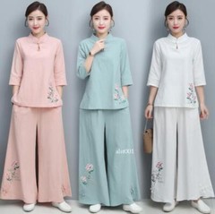 New Women Tai Chi Top+pant Martial Arts Kung Fu Yoga Uniform Cotton Linen Sports