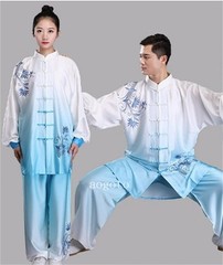 Blue and White Porcelain Chinese Tai Chi Kung Fu Uniform Martial Arts Wushu Taij