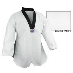 New V-Neck Taekwondo Deluxe Jaquard Diamond Fabric Gi Uniform White w Black Trim