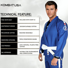 KOMBAT USA Lightening Pro BJJ Gi Ultra Light 100% Cotton + FREE White Belt