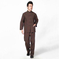 Mens 2 Piece Chinese Kung Fu Suit Shirts Pants Martial Arts Frog Button Top