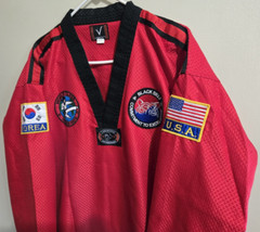 Adult VISION Taekwondo Gi Uniform Size 4/180, RED, Master Yoo Black Belt Patches
