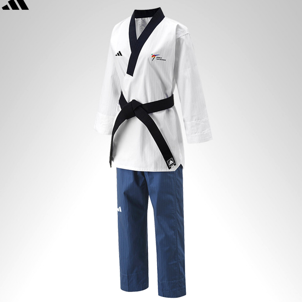 Adidas poomsae WT dan uniform female taekwondo dobok TKD white navy collar