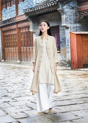 New Women Martial Arts Tai Chi Tang Suit Linen Kung Fu Tops Long Coat Retro Robe