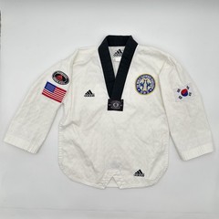 Vtg Adidas Taekwondo Dobok Uniform Top Size 00 130cm WTF Patches USA Korea