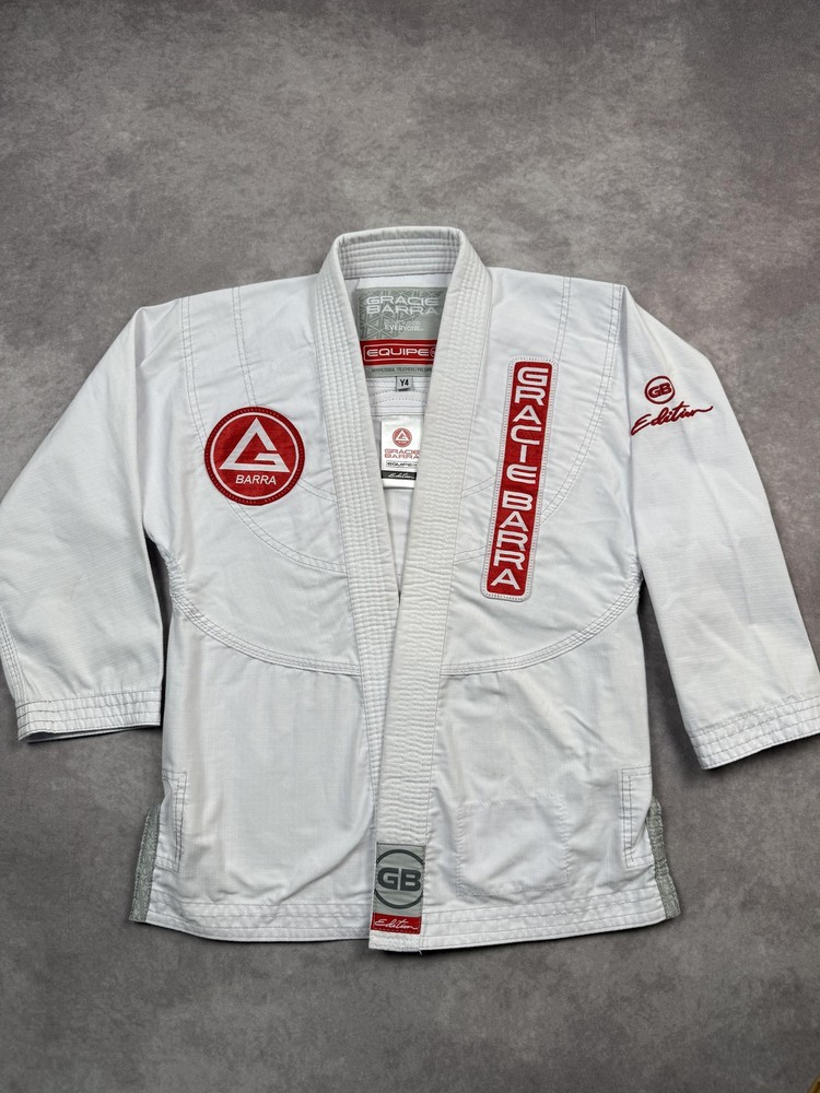 Gracie Barra GB Edition Equipe Kimono Gi Jacket Youth Y4 White Jiu Jitsu BJJ
