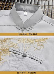 Mens Retro Tang Suit Hanfu Summer Chinese T-Shirt+Pants Sets Tai Chi Embroidered