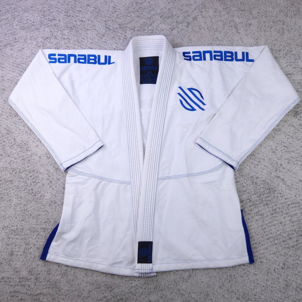 Sanabul Gi Size A0 Top Logo White Blue BJJ Fight Training Jiu Jitsu Martial Arts