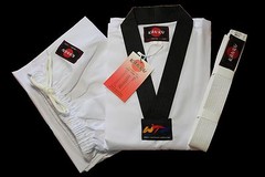 KANKU new Taekwondo Uniform 7.5Oz Adult and Kids WTF, White, black, poom
