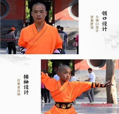 Orange Shaolin Monk Uniform Kung Fu Suit Tai Chi Martial Art Clothes Set Uniform