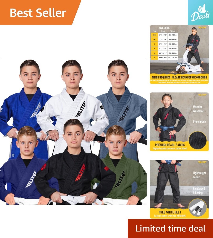 BJJ Gi for Kids: Ultra Lightweight, Preshrunk Fabric, & Free White Belt Included