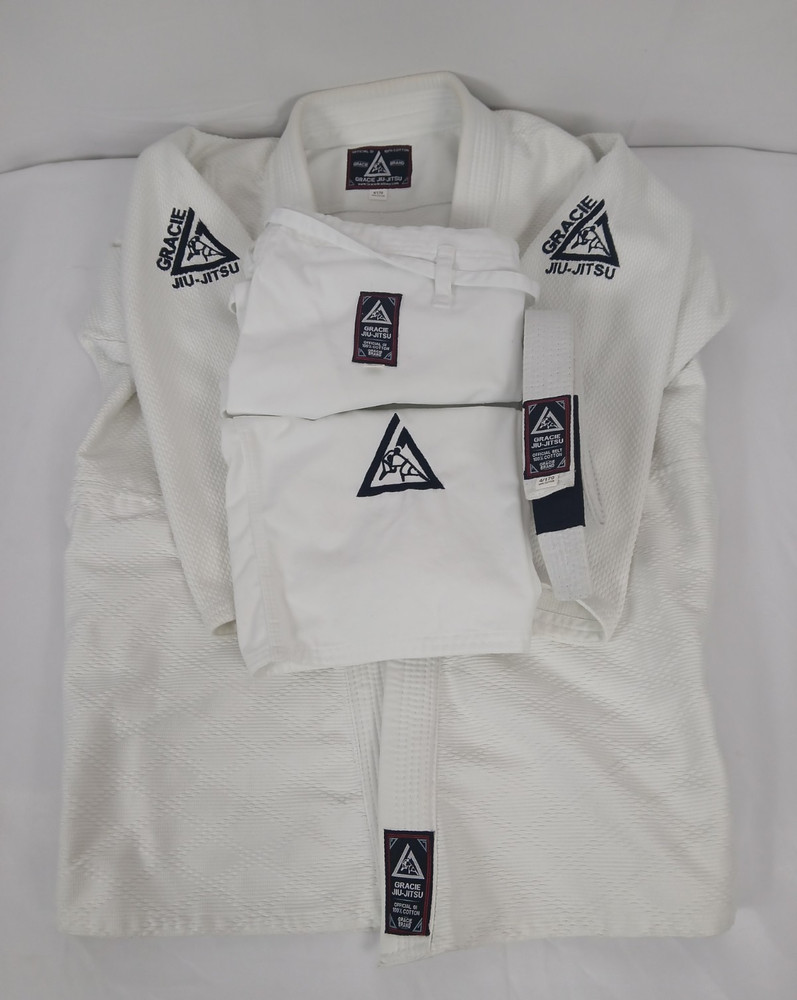Gracie Brand Jiu Jitsu Official Gi Set White Sz 4/170 A2 BJJ Jacket Pants Belt