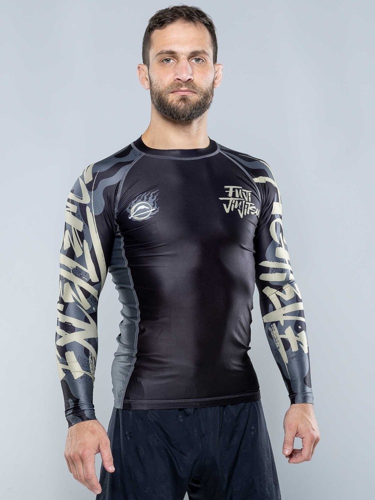 Fuji Yakedo Flex Lite Mens MMA BJJ Jiu Jitsu LongSleeve LS Rashguard – Black