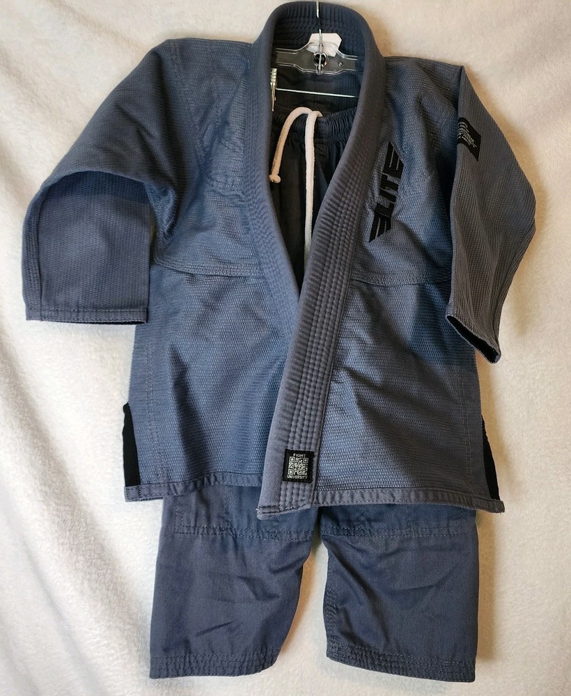 Elite Kids Uniform & Belt Gray Brazilian Jiu Jitsu Martial Arts Boxing Size C00
