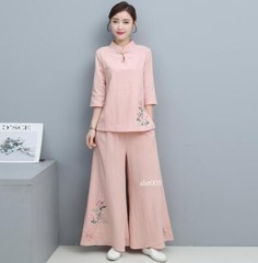 New Women Tai Chi Top+pant Martial Arts Kung Fu Yoga Uniform Cotton Linen Sports