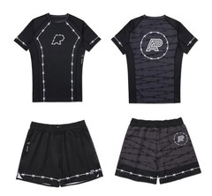 Barrier Albino And Preto Rash Guard SS & Short Set Kimono Bjj Compression MMA