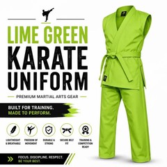 Lime Green Karate Uniform with Belt | Sleeveless Karate Gi for Kids & Adults