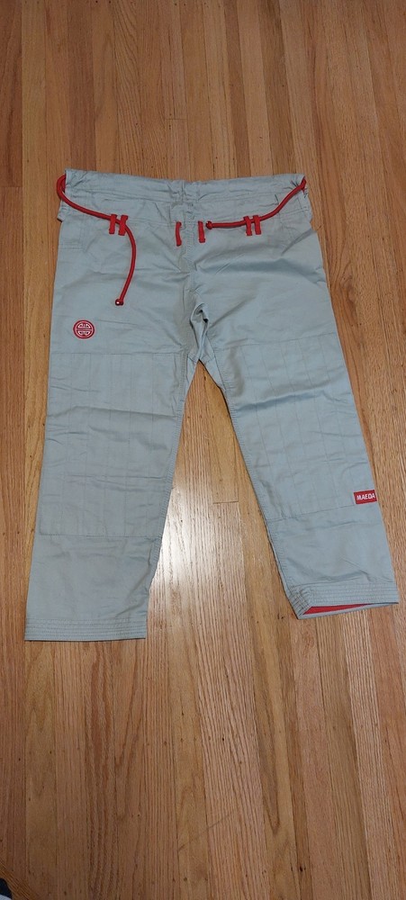 NEW MAEDA RED LABEL 2.0 8 OZ COTTON DRILL GI PANTS GREY AND RED TRIM A1L IBJJF
