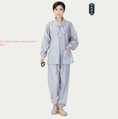 Men Women Shaolin Buddhist Monk Religion Suits Cotton Yoga breathable buckle Set