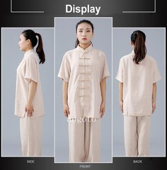 Linen Martial Arts Tai Chi Uniform Kung Fu Wingchun Suit Short Sleeves Outfit