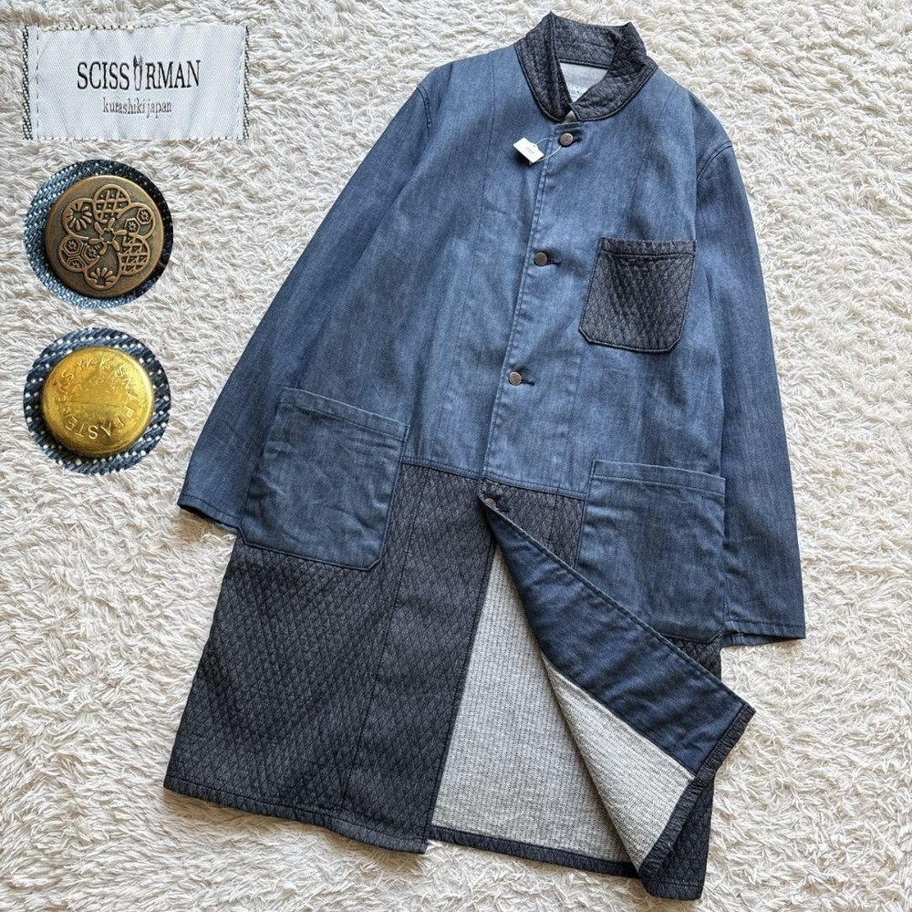 SCISSORMAN Kurashiki Denim Judo Uniform-Style Long Coat With Engraved Buttons
