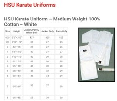 HSU Medium weight Karate Gi Bleached White 100% Cotton New Size 000