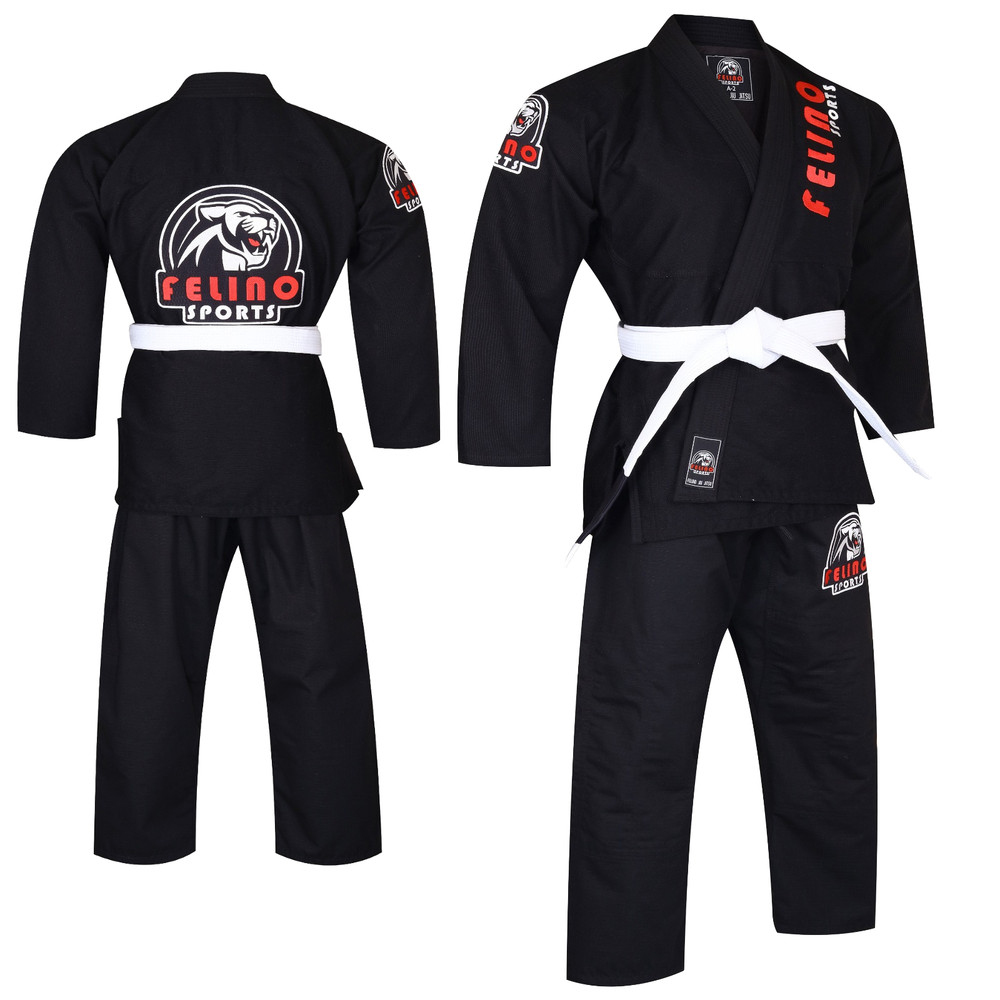 Felino Black Adult Premium BJJ Gi Uniform Pearl Weave Brazilian JiuJitsu Kimono