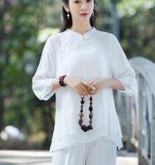 New Women Tai Chi Top+pant Martial Arts Kung Fu Yoga Uniform Cotton Linen Sports