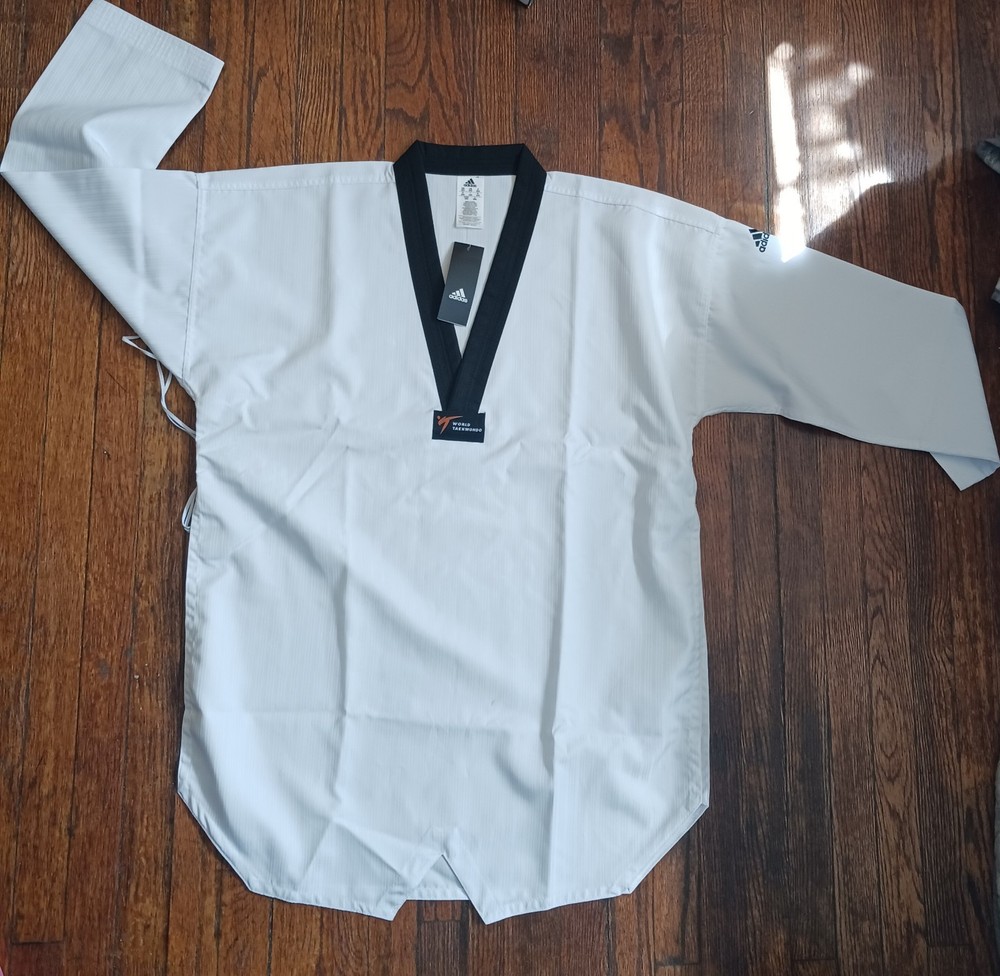 NWT ADIDAS World Taekwondo White Black Uniform Top Shirt Size 200