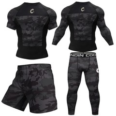 Black Camo No Gi BJJ Jiu Jitsu Rashguard or MMA Shorts Spats Sets For No Gi