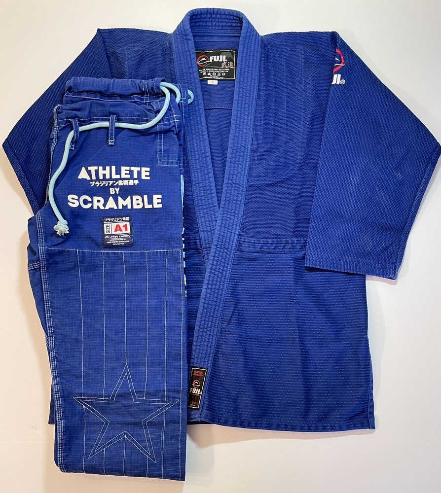 Gi Kimono Ghee Pants Judo Set Jiu Jitsu Karate Blue Scramble Adult 32×32 Large