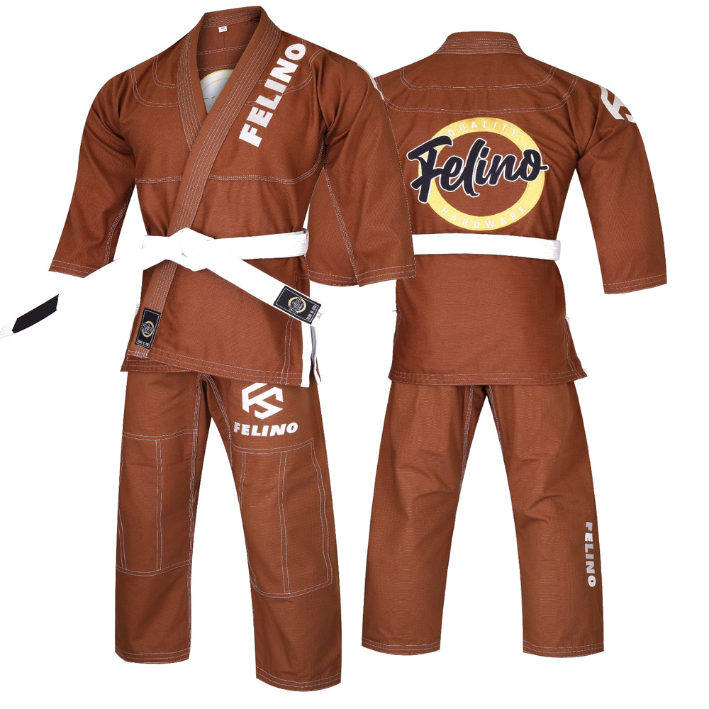Felino Brown Adult Premium BJJ Gi Uniform Pearl Weave Brazilian Jiu Jitsu Kimono